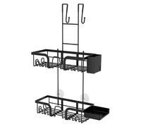 Étagère de douche à suspendre au-dessus de la porte - Organisateur de douche suspendu - Sans perçage - 2 niveaux - Avec écoulement d'eau - Métal (fer) - Fixation par crochets - Noir