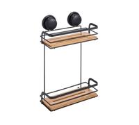 Etagère de douche à ventouses 2 Niveaux Bambou & Acier Noir mat MSV