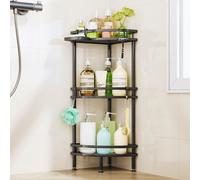 Étagère de douche d'angle - 3 niveaux - Inox - Fixation sans perçage - Pieds réglables - Argent