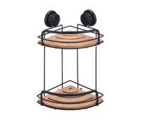 MSV Etagère de Douche d'angle à ventouses 2 Niveaux Bambou & Acier Noir Mat