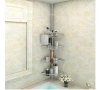 ÉTAGÈRE DE DOUCHE DE 3 ÉTAGÈRES EN ACIER INOX TRIANGULAIRE POTEAU TÉLESCOPIQUE RÉGLABLE