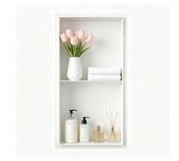 Étagère de douche en acier inoxydable, 60x30x10 cm, double étagère, niche murale, blanche