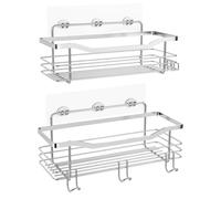 Étagère de douche en acier inoxydable, adhésive, lot de 2, argentée, dimensions : 32 x 12 x 9 cm