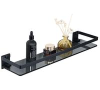 Étagère de douche en acier inoxydable noir avec plateau en verre, 50 cm