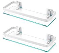Étagère de douche en verre, 8 mm d'épaisseur, lot de 2, en aluminium argenté, à fixer au mur, dimensions 350 x 120 mm