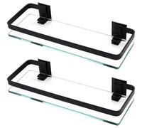 Étagère de douche en verre, 8 mm, finition mate noire, aluminium, lot de 2, fixation murale, dimensions : 350 x 120 x 61 mm