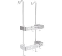 Étagère de douche - Étagère suspendue au-dessus de la porte - Sans perçage - 2 niveaux - 6 crochets (dont 4 mobiles) - Pour portes jusqu'à 5 cm d'épaisseur - 32,5 × 12,5 × 73 cm - Argent