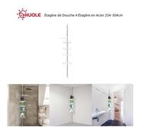 Étagère de Douche HUOLE - 4 Étagères en Acier Inoxydable - Poteau Télescopique Réglable 254-304cm