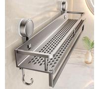 Étagère de douche multifonction en aluminium avec ventouses, barre porte-serviette et crochet pour petits espaces (50 cm)