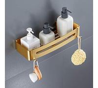 Étagère de douche murale en or brossé avec crochets, perçage ou adhésif
