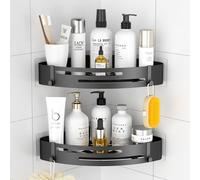 Etagère de douche Noir Mat Lot de 2 Etagère d'angle inoxydable 4 crochets Salle de bains Organisateur