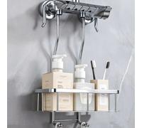 Étagère de douche, organisateur de douche en acier inoxydable sans perçage avec crochets, support de rangement mural pour pomme de douche, shampooing, savon, articles de toilette, accessoires de salle