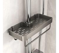 Étagère de douche, organisateur de douche, étagère de salle de bain en aluminium sans perçage, porte-savon et shampoing, plateau de douche, accessoires de salle de bains Gris avec poteau