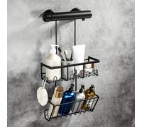 Étagère de douche pour suspendre l'étagère de douche sans perçage - porte-shampoing noir pour douche panier de douche organisateur de salle de bain, support de douche étagère de douche en acier inoxyd