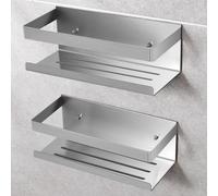 Étagère de douche sans perçage, panier de douche en acier inoxydable SUS304, organiseur de salle de bain en deux parties, supports pour shampoing et gel douche (argent, 2 pièces)