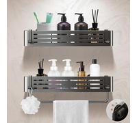 Étagère de douche - Sans perçage - Ventouses - Aluminium - Gris pistolet - Lot de 2