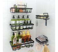 Etagère de douche sans percer - Etagère de douche adhésive avec porte dentifrice et porte-savon - Noir Lot de 6