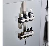 Etagère de douche suspendue à 2 niveaux nickel brossé SUS304 acier inoxydable Double panier de douche avec crochets pour paroi de douche en verre H30BN-2DH