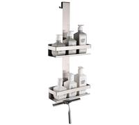 Étagère de douche suspendue, panier de douche suspendu à deux niveaux, nickel brossé, acier inoxydable SUS304, panier de douche double avec crochets pour cabines de douche en verre, H30BN-2DH