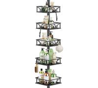 Étagère de douche télescopique, modèle d'angle avec 5 paniers, hauteur réglable de 106 à 287 cm, couleur noire
