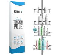 Étagère de douche télescopique réglable 70-275 cm avec 4 paniers en acier inoxydable – Qualité robuste – Installation sans perçage ni vis – Étagère d’angle télescopique Strex