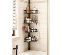 Étagère de douche télescopique, sans perçage, d'angle, noire, de 86 à 298 cm, avec 4 paniers