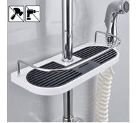 Étagère de Douche Télescopique,Tablette de Douche Poteau Réglable en Alliage d'aluminum avec 2 Crochets Serviettes,Montage Sans Pe