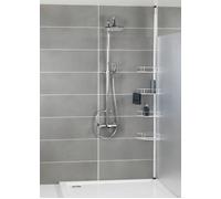 WENKO Etagère d'angle télescopique Dolcedo blanc mat, étagère d'angle à pincer pour la douche avec 4 paniers, montage sans perçage, en inox