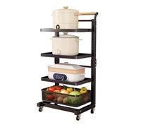 Étagère de four à micro-ondes peu encombrante avec placard, grille de four noire avec manique et boîte de conserve, design de cuisine fonctionnel pour petits espaces