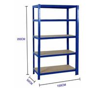 Étagère de garage/de rangement - Étagère pour charges lourdes à 5 niveaux réglables - 200 × 100 × 50 cm - Capacité de charge totale : 875 kg, 175 kg par tablette - Acier et MDF - Galvanisé/bleu