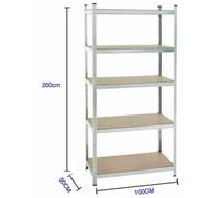 Étagère de garage - Étagère métallique pour charges lourdes - 5 niveaux, réglables - 200 × 100 × 50 cm - Capacité de charge totale : 875 kg, 175 kg par tablette - Acier et MDF - Galvanisé/Bleu