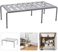 Étagère de placard extensible, organiseur de cuisine multifonction pour rangement de cuisine, salle de bain, maquillage, bureau, grille pouvant s'écouler - Gris