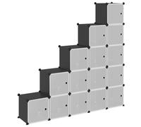 Étagère de Rangement 15 Cubes avec Portes, Noir, PP et Acier | Plastique PP imperméable, cadres en acier stable, assemblage sans outils, charge 10 kg par cube, adapté chambre, dortoir,