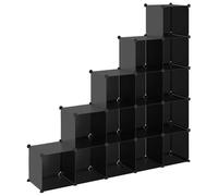Étagère de Rangement 15 Cubes Noire, Armoire en Plastique PP avec Cadres | Plastique PP imperméable, structure acier stable, assemblage sans outils, 10 kg par cube, idéal chambre et salon