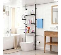 Étagère de rangement 4 niveaux pour toilettes, poteau tension réglable organiseur salle bain, étagères en acier au carbone au-dessus des étagère 25 x 50 cm, hauteur 298 à 335 pouces, rack 4 n
