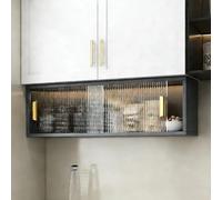 Étagère de rangement à plusieurs niveaux, meuble de rangement mural avec porte vitrée, structure en aluminium alvéolée, portes coulissantes, installation sans perçage, présentoir élégant pou