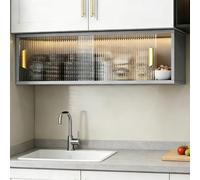 Étagère de rangement à plusieurs niveaux, meuble de rangement mural avec porte vitrée, structure en aluminium alvéolée, portes coulissantes, installation sans perçage, présentoir élégant pou