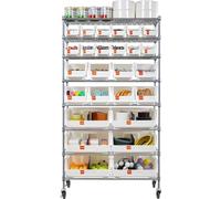 Étagère de rangement à roulettes à 8 niveaux, 26 bacs de rangement, système de rangement en fil d'acier avec roulettes, organiseur d'outils mobile pour garage, entrepôt, bureau, restaurant, salle de c
