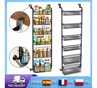 Étagère de rangement à suspendre au-dessus de la porte, 6 paniers, structure robuste en acier carbone, grande capacité 25 kg, kit de fixation anti-oscillation pour l'organisation de la cuisine et de F