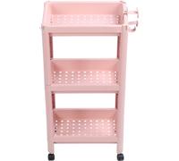 Etagère de rangement au sol pour salle de bain Etagère de rangement multicouche stable et durable Etagère d'angle autoportante Etagère d'angle rose 3 couches (avec roulettes)
