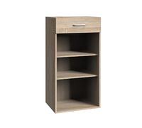 Etagère de rangement avec 1 tiroir et 2 tablettes en mélamine coloris imitation chêne - longueur 40 x hauteur 98 x profondeur 40 cm --