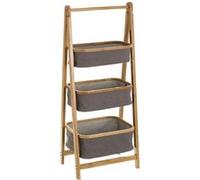 Étagère de rangement avec 3 panier en bambou-tissu coloris naturel/gris - Longueur 45 x Profondeur 34 x Hauteur 109 cm -JUANIO- G