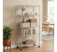 Étagère de rangement avec 5 étagères et roulettes, étagère en métal chromé 75 x 35 x 155 cm, capacité de charge 250 kg, système d'emboîtement pour garage, atelier, cave, bureau, industrie, ordre et
