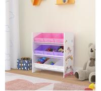 [en.casa] Étagère pour Enfant à 9 Bacs Pliables Amovibles Meuble de Rangement Jouets à Motif Licornes Panneau de Particules Textile Non Tissé Métal 60 x 62 x 30 cm Blanc Violet Rose