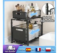 Étagère de rangement coulissante indépendante à double niveau, organisateur robuste à forte capacité de charge, support de classification sans installation pour cuisine et salle de bain noir