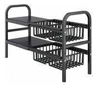 Étagère de Rangement Cuisine - S’adapte à des espaces de 53 à 88 cm - Comprend 4 paniers coulissants + 4 panneaux - Noir