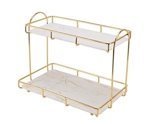 Étagère de Rangement de Cosmétiques à 2 Niveaux, Support Métallique étanche de Grande capacité pour Salle de Bains, Cuisine, Chambre à Coucher, Organisation en Fer doré de 15.6oz