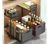 Étagère de rangement de cuisine à 2 niveaux, organisateur de tiroir coulissant pour armoire, étagère de rangement sous évier, étagères pour pots à épices Type-B 2PCS