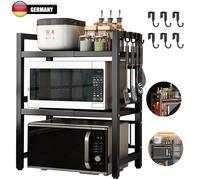 Étagère de rangement de cuisine noire extensible à double niveau avec 6 crochets, multifonctionnelle,porte-épices