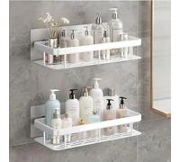 Étagère de rangement de salle de bain blanche à 1/2 niveaux, grande capacité, étagère murale sans perçage avec crochets, options en alliage d'aluminium et plastique de qualité supérieure - Étagère de 